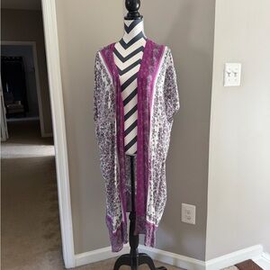 LOFT Floral Kimono Cardigan in Purple and White